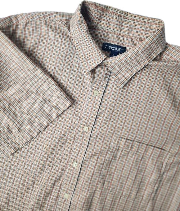 Cherokee Other - Cherokee Men's XL Orange Plaid Button Up Short Sleeve Shirt Retro Country Cotton